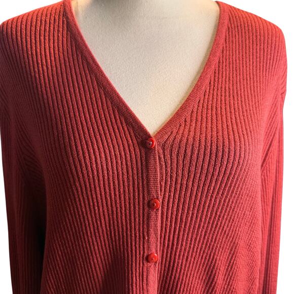 Venezia Lane Bryant Brick Red Ribbed Button Front Cardigan, Plus Size 22/24, NWT - Picture 2 of 5